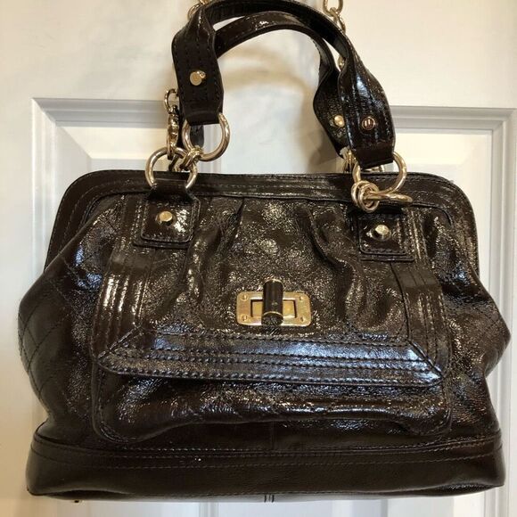 ELLIOTT LUCCA - "Helena" Quilted Brown Patent Cow Leather Satchel/Shoulder Bag - Picture 16 of 16